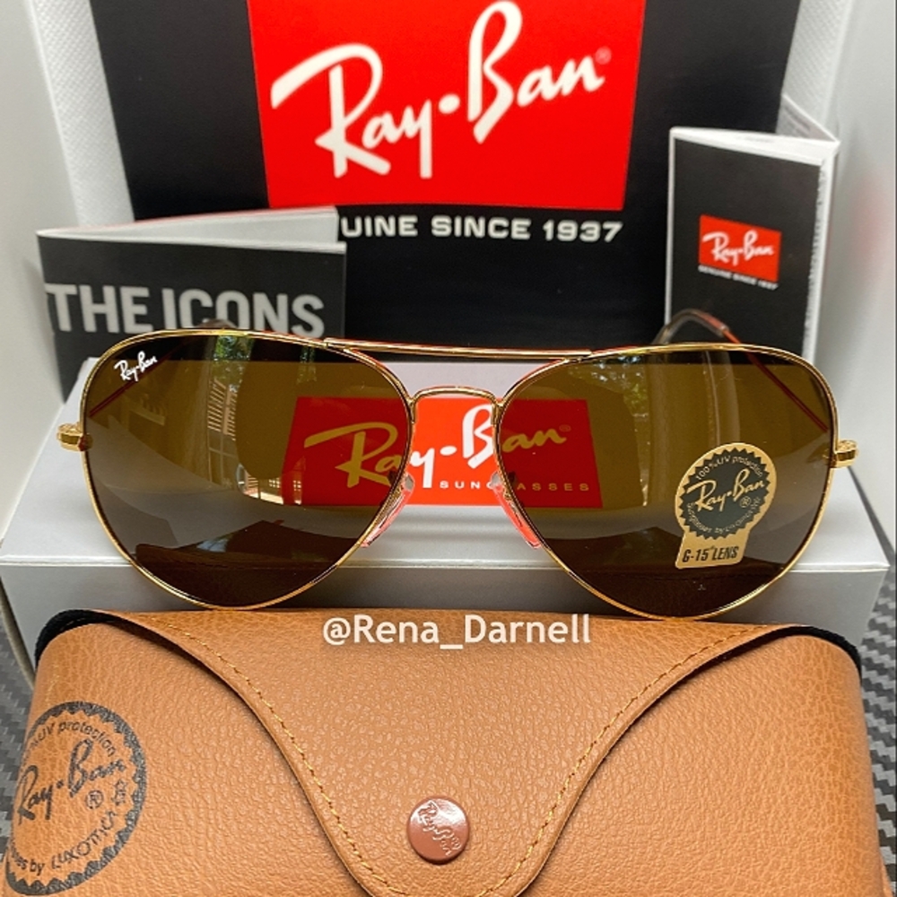 Ray-Ban Aviator Brown Lens Gold Frame RB3025 New